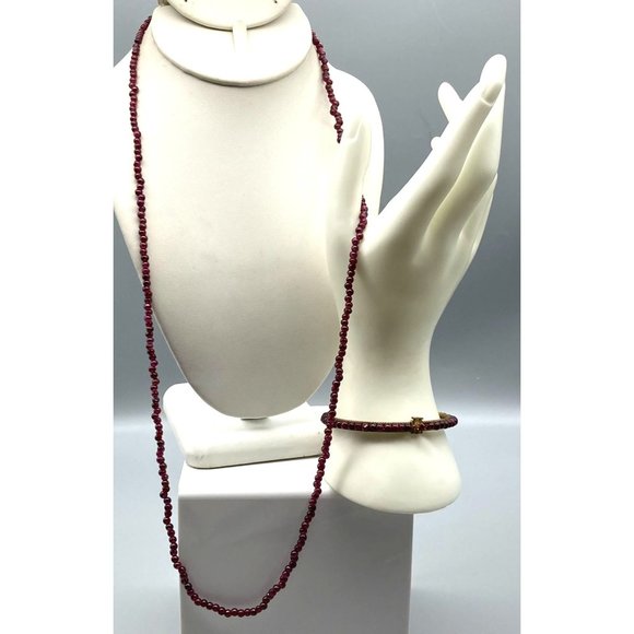 Vintage Garnet Beaded Demi Parure Tiny Polished Beads Necklace and Skinny Bangle - Picture 1 of 5